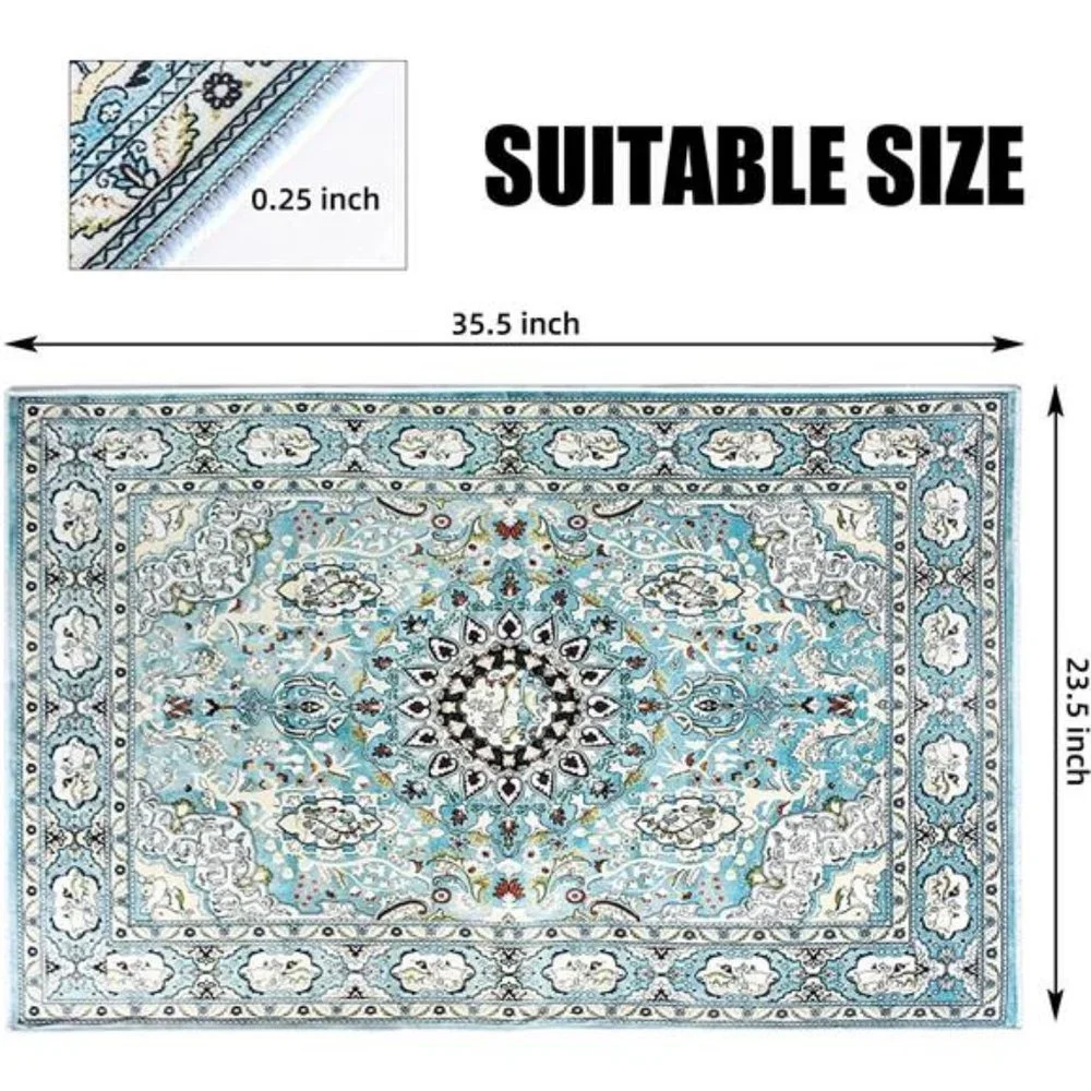 Persian Vintage Floor Mat, Boho Tribal Area Rug Stain Resistant - 23.5X 35.5 in